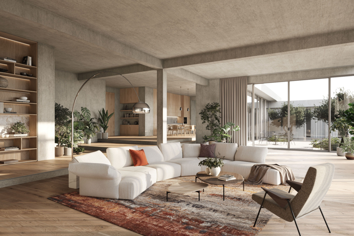 Wohnzimmermöbel bei Anliker Home, Maaru Sofa, Ishino Wood Table, Kimya Carpet Teppich